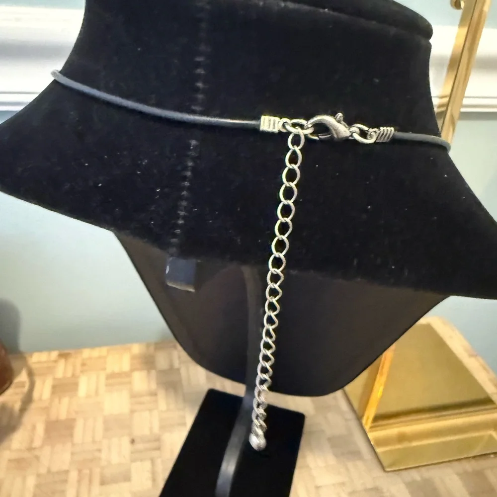 Elegant Silver Statement Necklace with leather strap